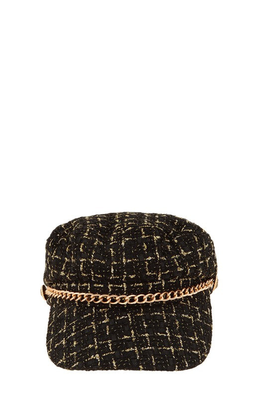 Tweed beret Chain Hat