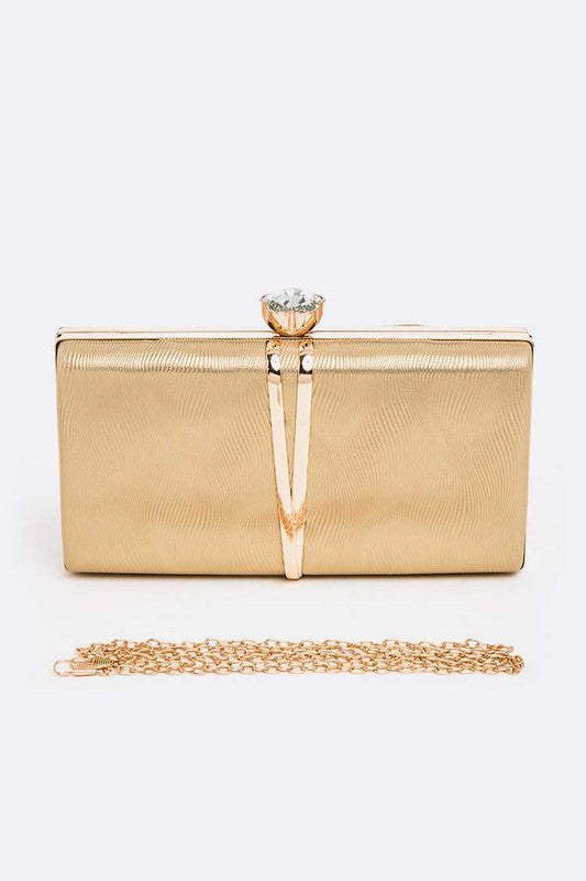 Bejeweled Textured Metallic Box Clutch