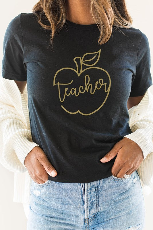 Teacher Apple Back To School Gold Graphic Tee T-Shirt