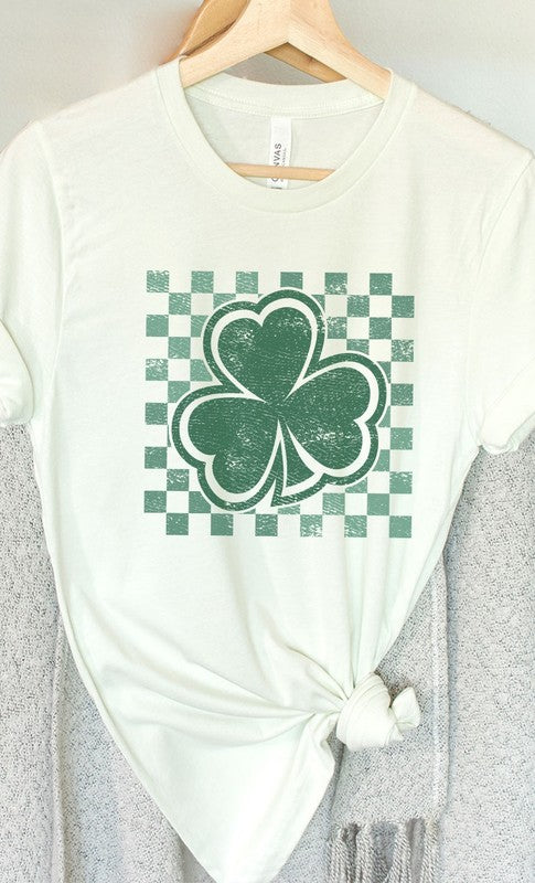 Checkerboard Lucky Shamrock PLUS SIZE Graphic Tee