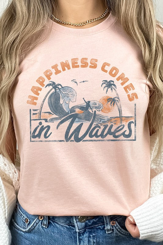 Happiness Comes In Waves Surf Graphic Tee