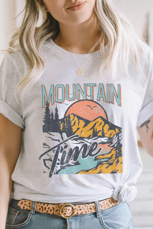 Mountain Time River Sunrise Summer Graphic Tee T-Shirt