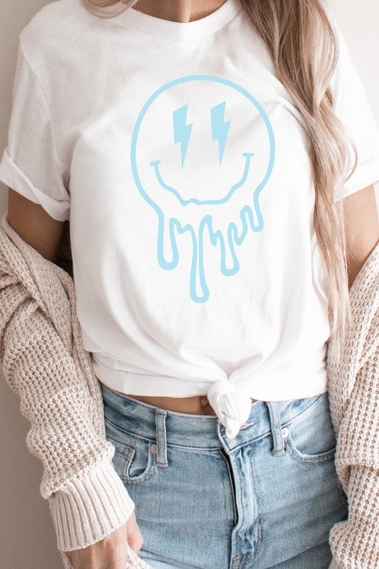 Lightning Bolt Melting Smiley Face Graphic Tee