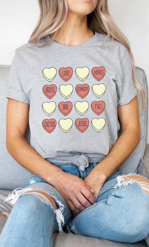 Cowboy Candy Heart Valentine Graphic Tee T-Shirt