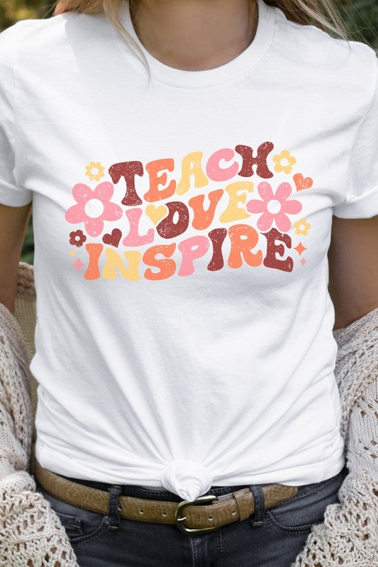 Teach Love Inspire Floral Star Teacher Graphic Tee T-Shirt