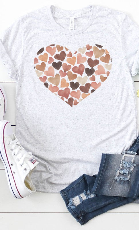 Watercolor Hearts Earthy Pink & Brown Graphic Tee