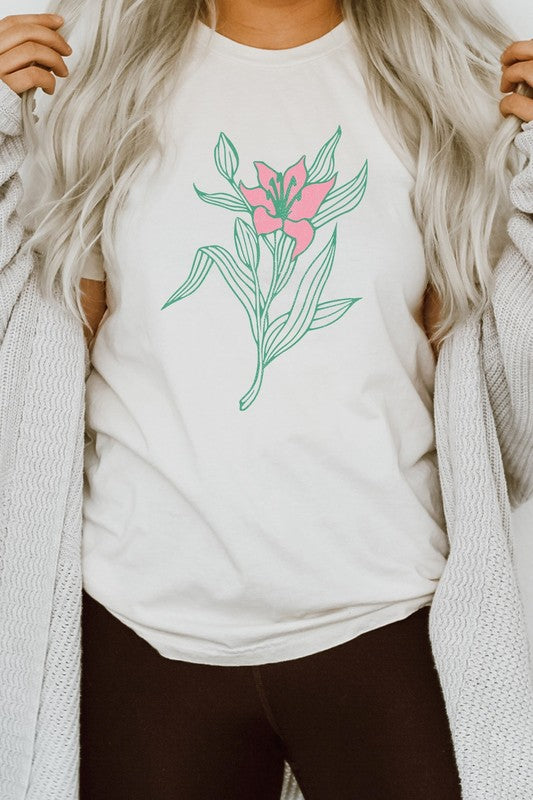 Pastel Lily Chic Flower Summer Graphic Tee T-Shirt