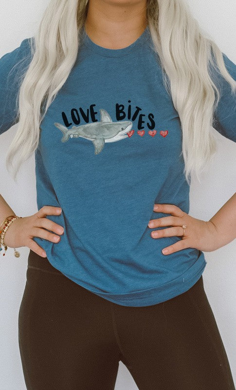 Love Bites Heart Eating Shark PLUS Graphic Tee T-Shirt