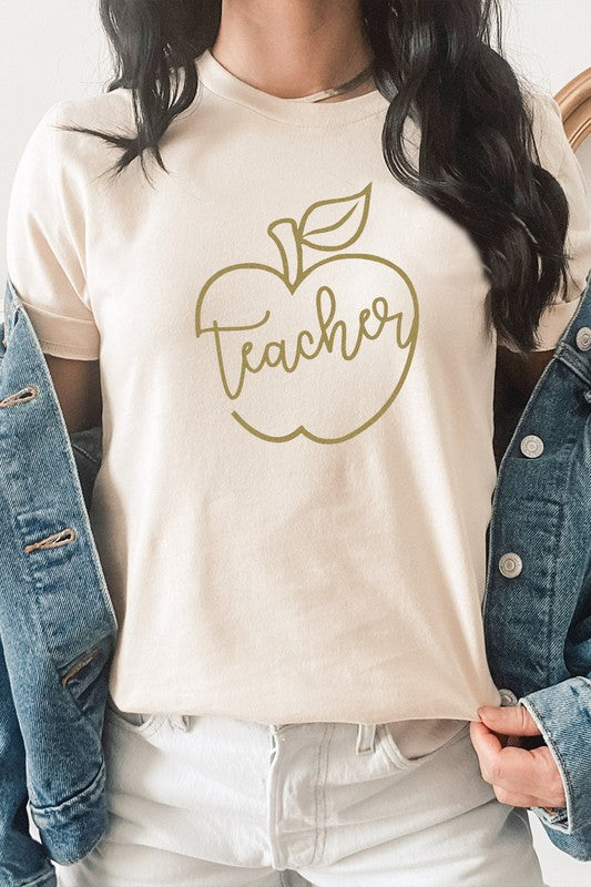 Teacher Apple Back To School Gold Graphic Tee T-Shirt