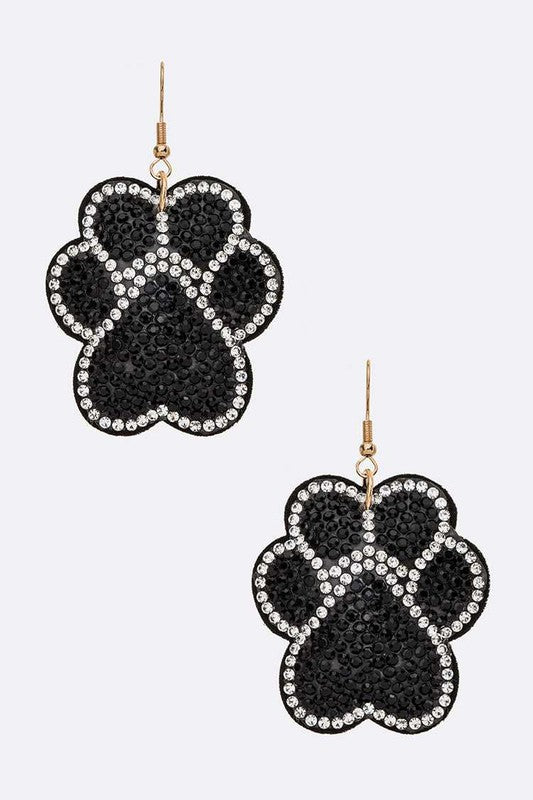 Black Paw Print Crystal Pillow Earrings