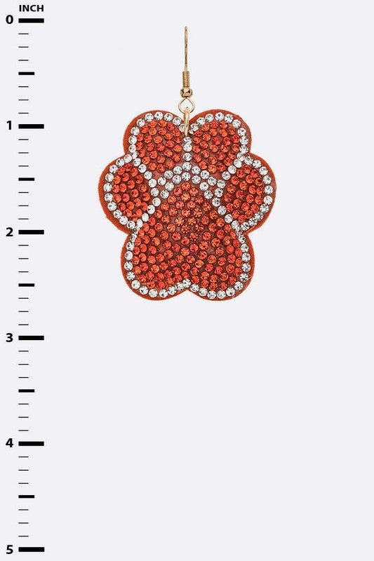 Orange Paw Print Crystal Pillow Earrings