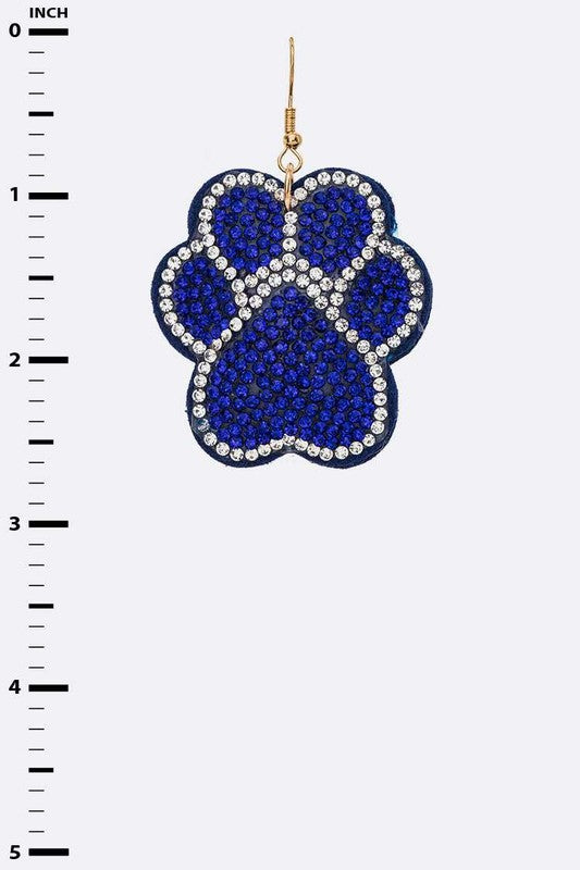 Blue Paw Print Crystal Pillow Earrings