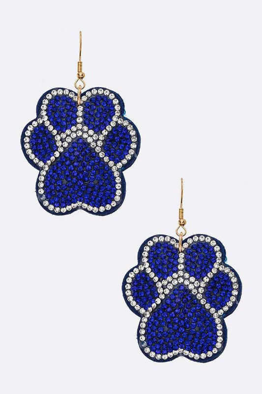 Blue Paw Print Crystal Pillow Earrings