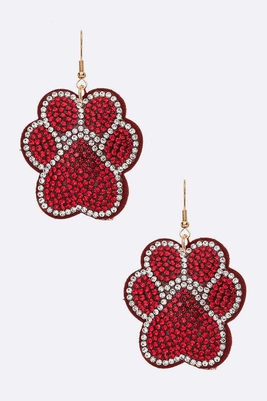 Red Paw Print Crystal Pillow Earrings