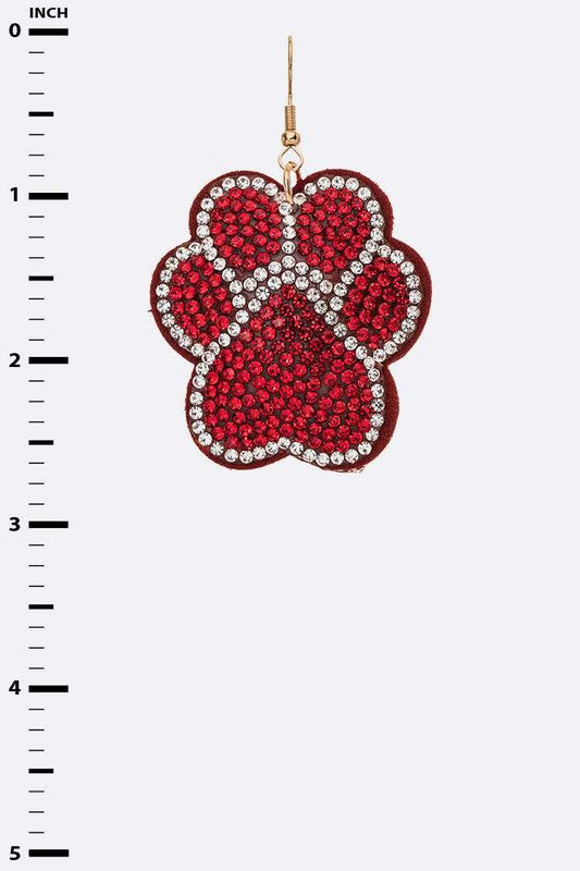 Red Paw Print Crystal Pillow Earrings