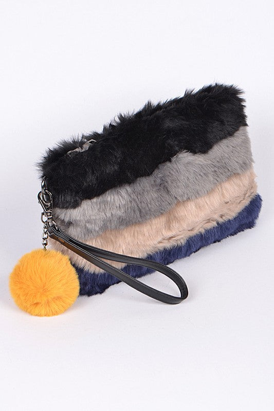 Faux Fur Convertible Wristlet Crossbody Swing Bag