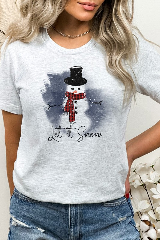 Cozy Scarf Snowman Let It Snow Graphic Tee T-Shirt