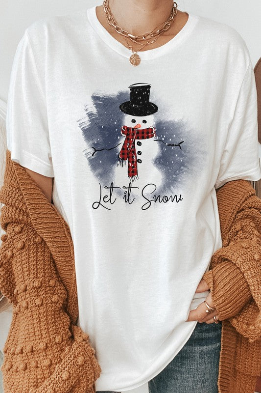 Cozy Scarf Snowman Let It Snow Graphic Tee T-Shirt