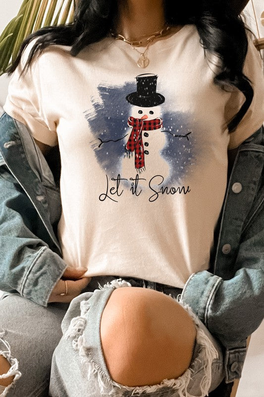 Cozy Scarf Snowman Let It Snow Graphic Tee T-Shirt