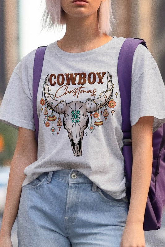 Bull Skull Cowboy Christmas Graphic Tee