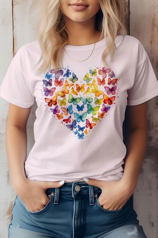 Retro Vintage Heart Butterflies Graphic T-Shirt