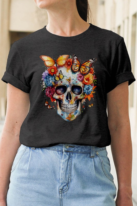 Vintage Skull Butterflies Graphic T-Shirt