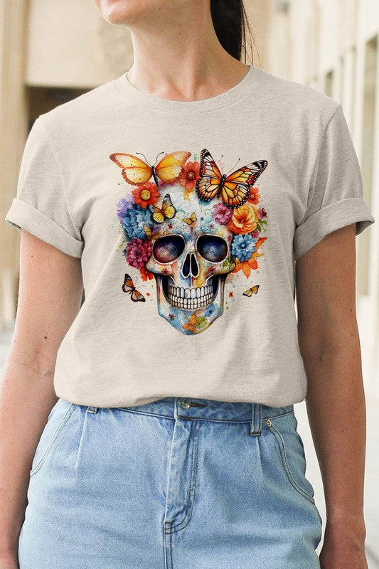 Vintage Skull Butterflies Graphic T-Shirt