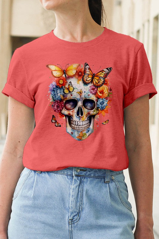 Vintage Skull Butterflies Graphic T-Shirt