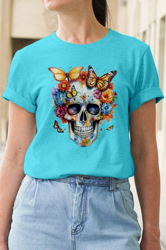 Vintage Skull Butterflies Graphic T-Shirt