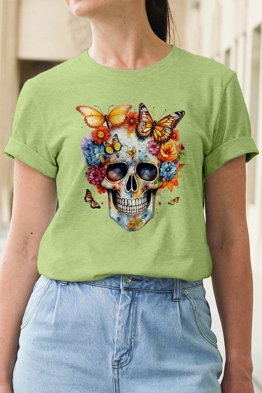 Vintage Skull Butterflies Graphic T-Shirt