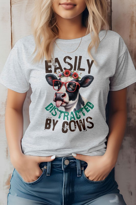 Easily Distracted by Cows Funny Graphic Tee