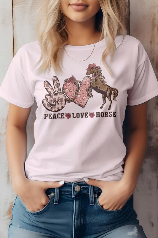 Peace, Love, Horse, Western Valentine Graphic Tee