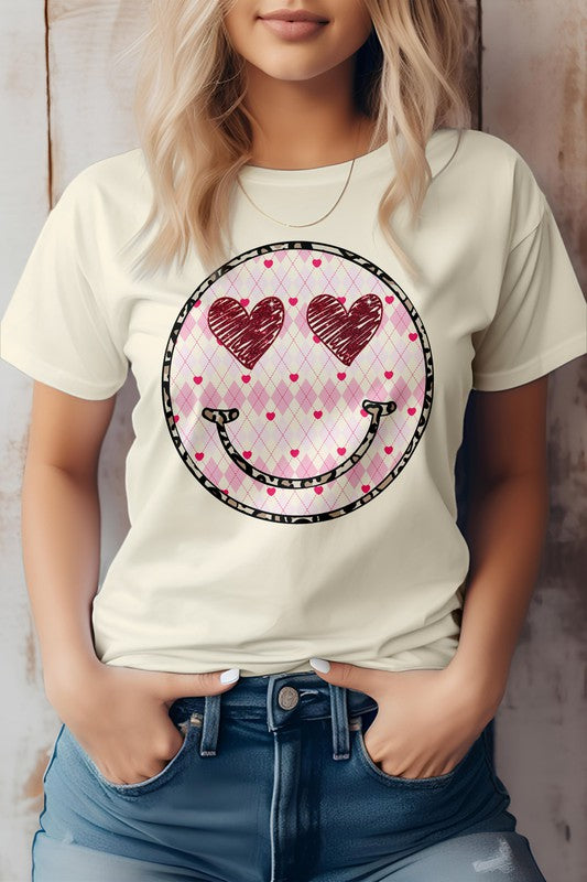 Retro Valentine Happy Smile Hearts Graphic Tee