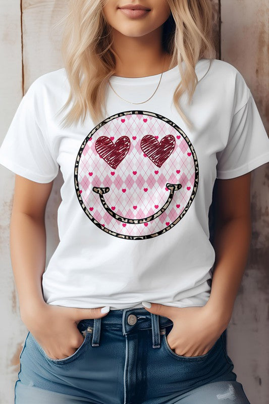 Retro Valentine Happy Smile Hearts Graphic Tee