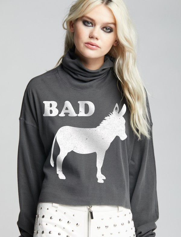 Bad Donkey Cropped Turtle Neck Tee - Vintage Black