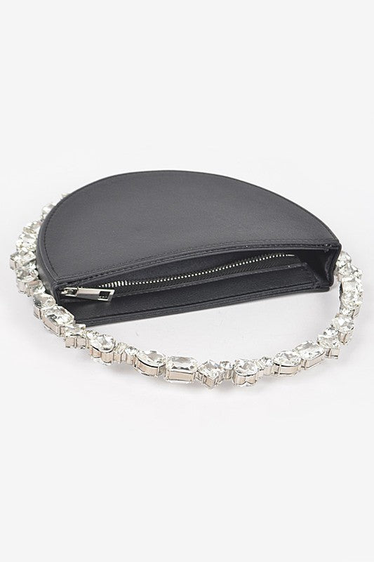 Crystal Handle Metallic Circle Clutch