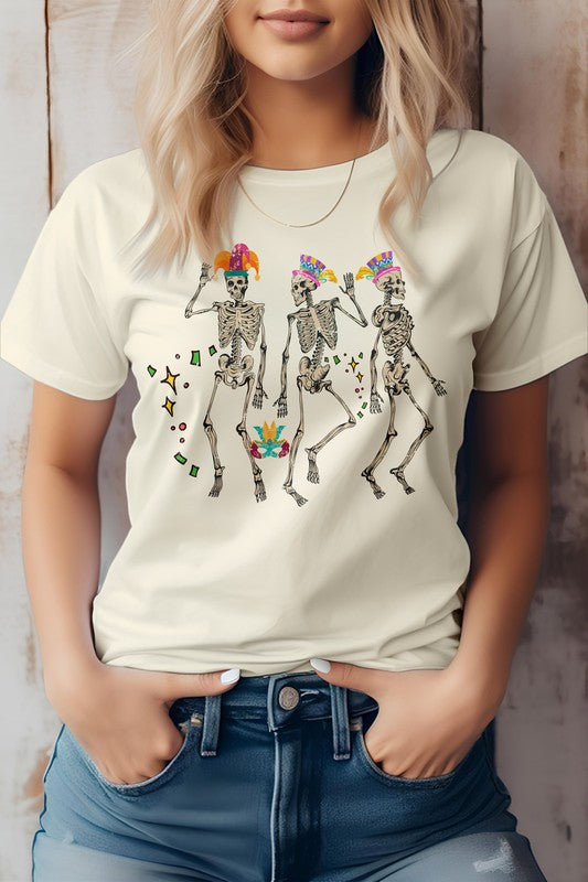 Mardi Gras Skeleton Dancing Graphic Tee