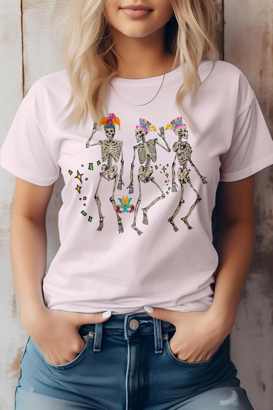 Mardi Gras Skeleton Dancing Graphic Tee