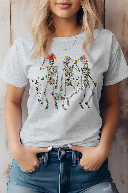 Mardi Gras Skeleton Dancing Graphic Tee