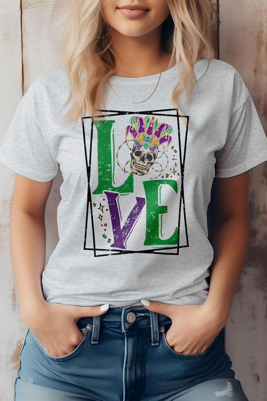 Mardi Gras Skeleton Love Graphic Tee