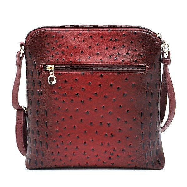 Ostrich Croc Zip Tassel Crossbody Bag