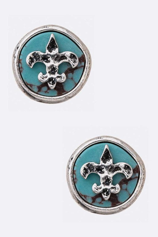 Fleur De Lis Turquoise Stud Earrings