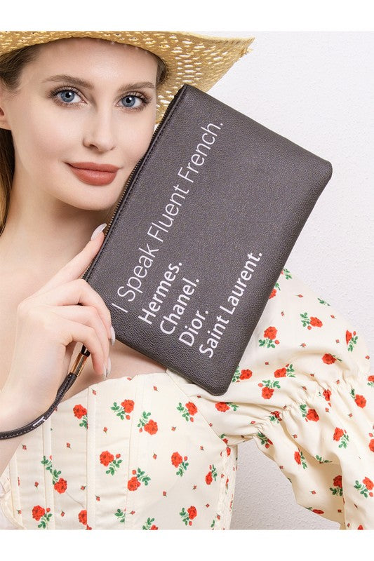 I Speak Fluent French Faux Leather Clutch