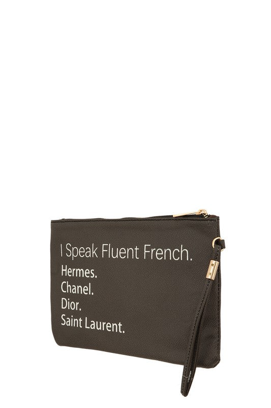 I Speak Fluent French Faux Leather Clutch