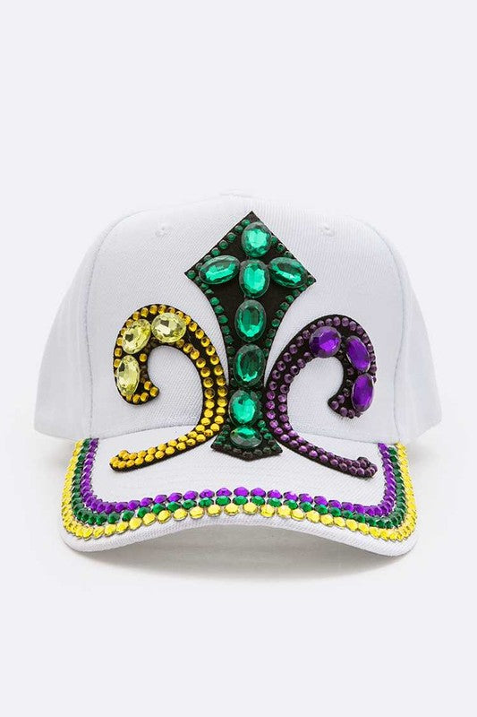 Mardi Gras Fleur De Lis Stone Embellished Cap