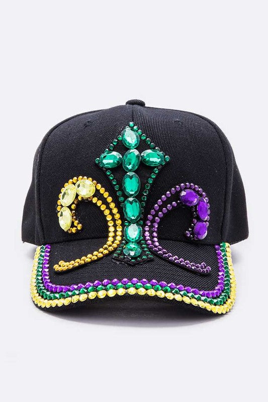 Mardi Gras Fleur De Lis Stone Embellished Cap