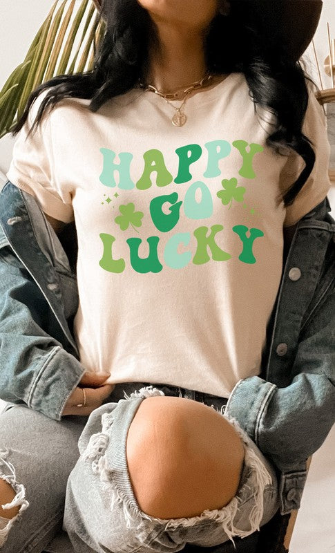 Happy Go Lucky Clover St Patricks PLUS Graphic Tee