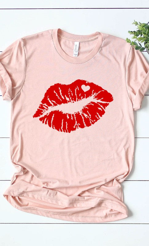 Red Lips Valentines Graphic Tee T-Shirt PLUS