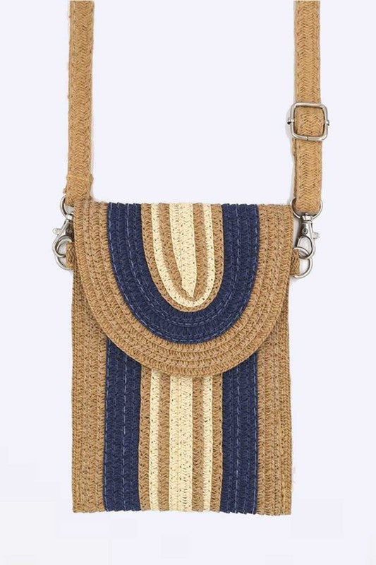 Mix Color Straw Crossbody Phone Bag