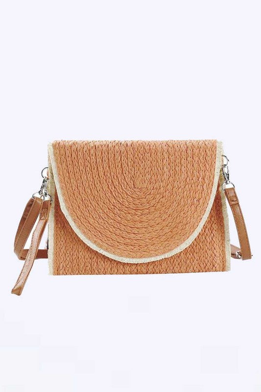 Solid Color Straw Convertible Swing Clutch Bag